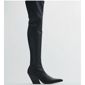 NWT ZARA over the knee cowboy heel boot
